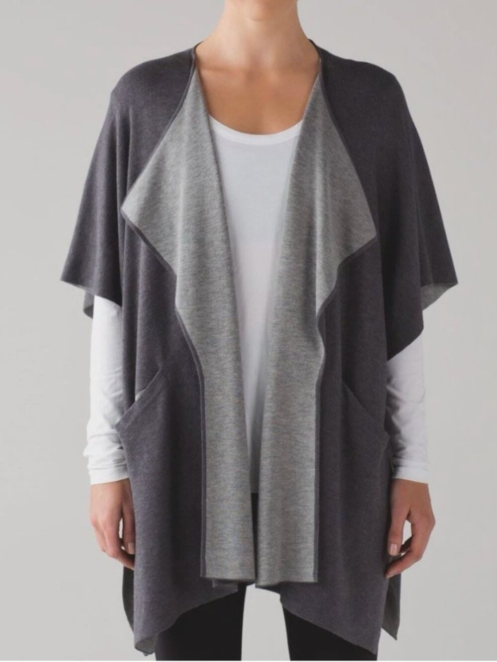Lululemon After Asana Convertible Cardigan Poncho Cashmere Blend Gray Wrap OS